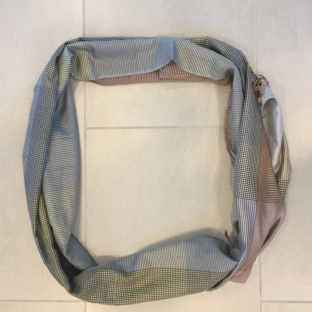 Multi Small Glen Plaid Grey Brown 100% Silk Scarf